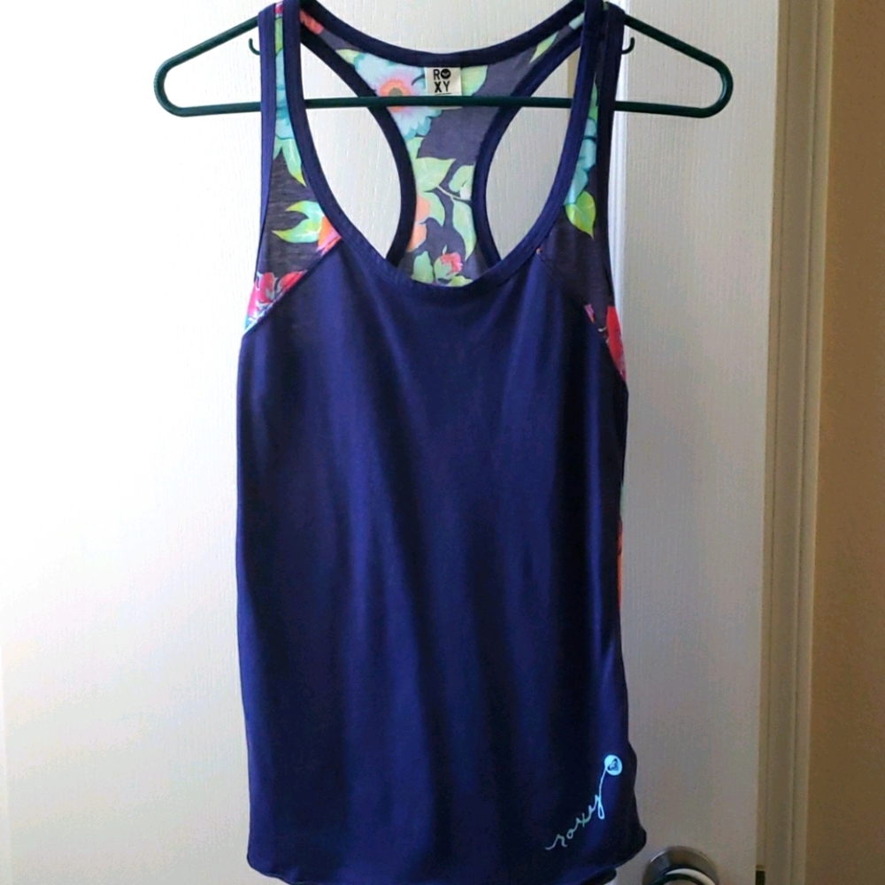 Roxy blue floral rackerback tank top